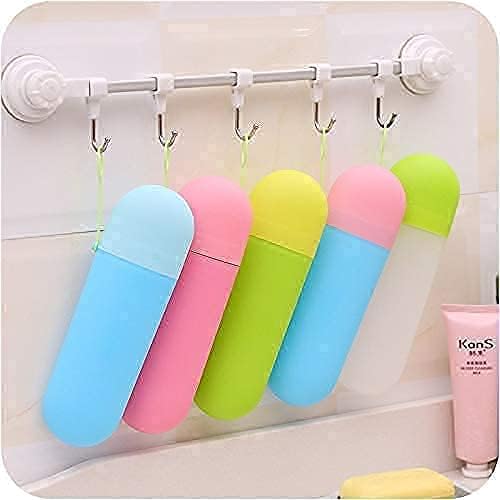 WEHXZP Anti Bacterial Oval Shape Capsule Portable Travel Toothbrush Storage Case Container Outdoor Toothpaste Holder Bottle Stationery Box Cosmetic Storage Box (Multicolor) Pack of (4)