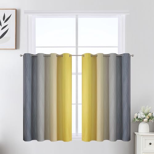 Image of Estelar Textiler Grey and Yellow Ombre Short Blackout Curtains 36 Inch Long, Thermal Insulated Grommet Small Half Window Drapes for Cafe /Basement /RV Camper /Kitchen, 52Wx36L, 2 Panels