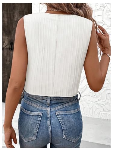 GORGLITTER Women's Button Down Vest Sleeveless V Neck Cropped Cardigan Tops Dressy Business Casual Work Outfits2