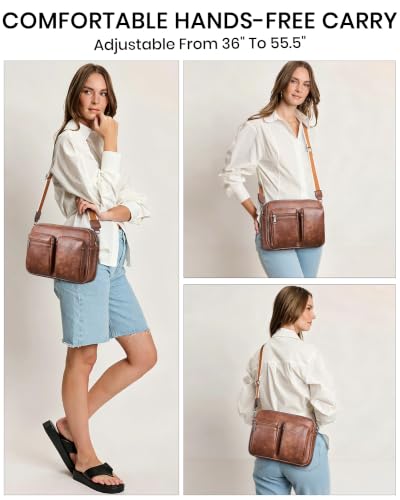 Image of Bluome Crossbody Purse for Women Multi Pocket Crossbody Bag with 3 Front Pockets Leather Shoulder Bag Everyday Travel Bag
