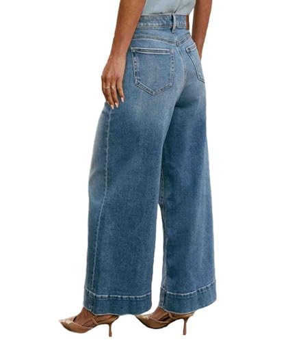 Sexyshine Women's Retro Wide Leg Jeans High Waist Stretchy Loose Straight Leg Long Denim Pant with Front Patch Pockets2