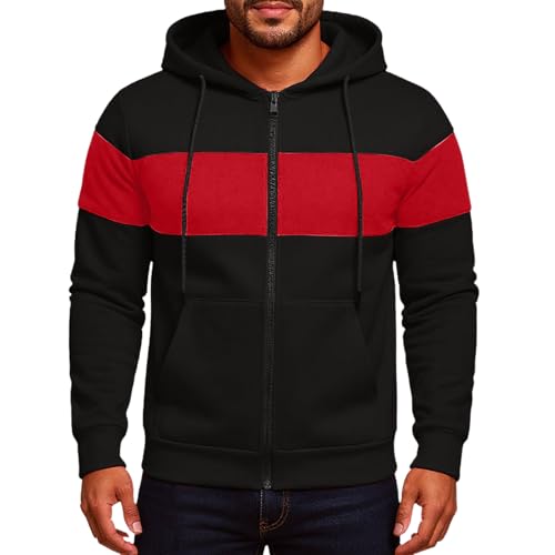 Ymosrh Men's Casual Hoodies, Color Block Long Sleeve Zip Up Athletic Workout Hooded Sweatshirts, S-2XL