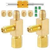 Quick Coupler Access Tee, 1/4'' Valves Core Quick Coupler Tee Adapter with Swivel Connector for Gauge Deep Vacuum Pump Manifold 2PC