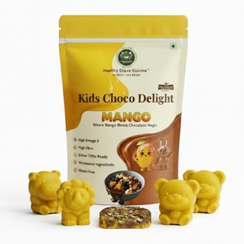 Image of HealthyCrave Cuisine Kids Choco Delight Mango | Mango Chocolate with Dry Fruits & Seeds | No Preservatives | School Tiffin Snack for Kids | 100g