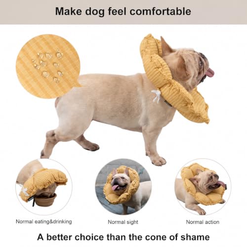 Image of H HIDREAM Dog Cone Collar Stress-Free Recovery Cone Alternative: Adjustable Depth & Diameter for Wide-Neck Dogs (Pugs, Bulldogs, Bullies) Daisy Yellow XL-B