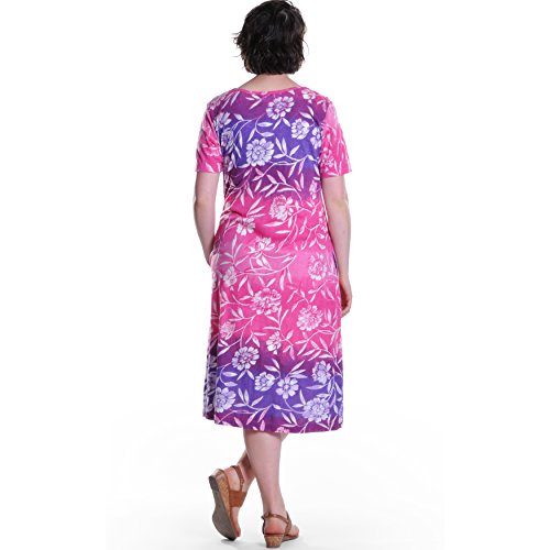 Image of LA CERA Women's 100% Cotton Floral A-Line Sun Dress with Side Pockets Midi | Scoop Neck | Short Sleeves | Side Pockets | Floral Print