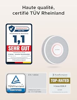 X-Sense Détecteur de Fumée Connecté Wi-FI, Alarme Incendie avec Alertes Vocales en Français, 17 Emplacements, Batterie Remplaçable, Épaisseur 33 mm, XS0B-iR, Lot de 1