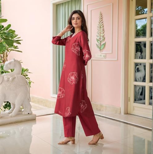 Image of ANNI Designer Women's Rayon Viscose Printed Straight Kurta with Pant