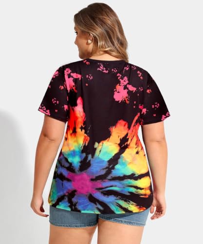 Image of CARCOS Plus Size Tops for Women Short Sleeve Shirts Basic Tee Solid Color Blouse V Neck Tunic Loose Fit Tshirts Summer XL-5XL