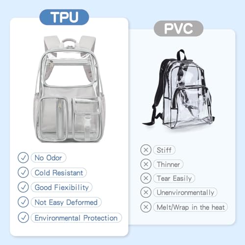 Image of Cusangel Heavy Duty Clear Backpack Clear BookBag,Stadium backpack 16 x11 x5inch TPU Large Capacity See Through Backpack for Sport Events,Travel (Grey)
