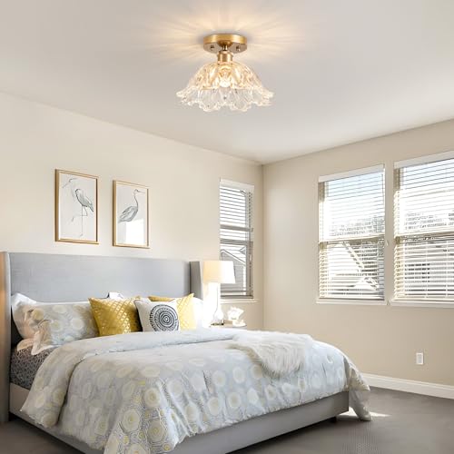 Image of Semi Flush Mount Ceiling Light, Vintage Ceiling Light 11 inch,Transparent Glass Light Fixture E26 for Kitchen Entryway Bedroom Dining Room