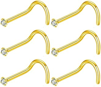 BLESSMYLOVE 316L Surgical Steel 22g/20g/18g Nose Rings Studs L-Shape Nose Nostrial Piercing Body Jewerly L Shaped Nose Studs 1.5mm 2mm 2.5mm 3mm CZ Nose Screw Studs Rings for Women