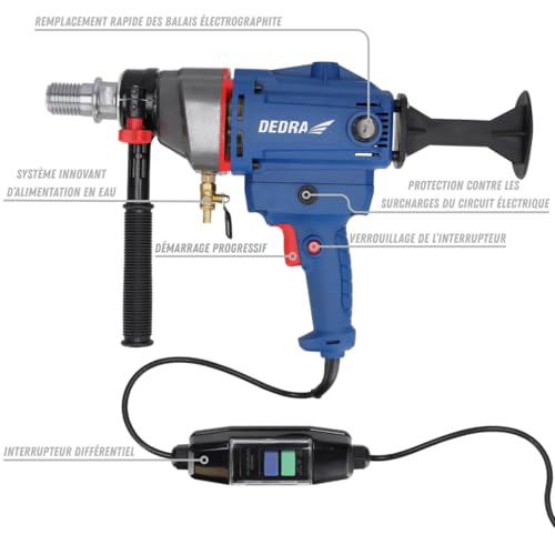 Kernbohrmaschine DEDRA max. durchmesser Ø 130mm stark 1700 W, gewicht 4,8kg, 0-1990 U/Min, IP20 schutz, softgrip, Stufenlos regelbare Geschwindigkeit, PRCD-Schalter, 1 ¼'' Kronenaufsatz
