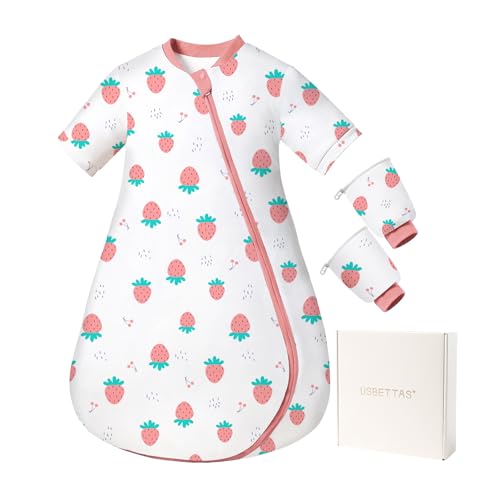 Image of usbettas Baby Sleep Sack 6-12 Months - 1.0 TOG Wearable Blanket with Removable Sleeves, Soft Breathable Infant Sleeping Bag for Toddler, Two-Way Zipper for Easy Diaper Change (Strawberry)