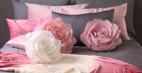 Image of JWH Decorative Flower Throw Pillow Covers Round Cushion, 14 Inch, Pink