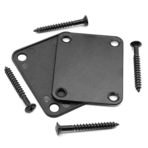 Jersvimc Black Bass Guitar Neck Plate Replacement With Mounting Screws, Metal Neckplate Telecaster Neck Shim Electric Guitar Hardware Parts For Jazz Acoustic Stratocaster #TOP6