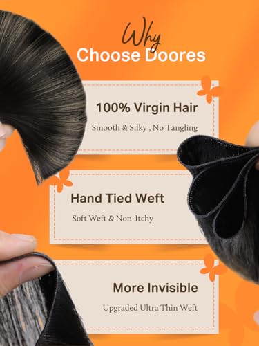 Image of DOORES Weft Extensions, 24 Inch Balayage Natural Black to Light Blonde 60g, Genius Sew in Weft Hair Extensions Real Human Hair Straight Extensions