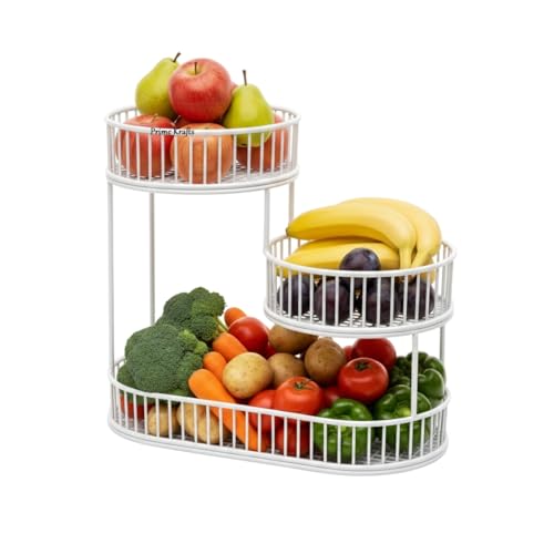Image of 3 Tier Fruit Basket Bowl for Kitchen | Countertop Metal Wire Kitchen Storage Basket for Fruits, Vegetables and Snacks - White