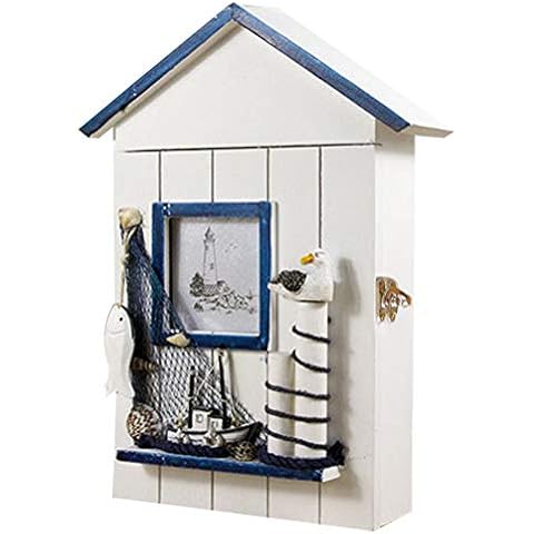 Da Jia Inc Mediterranean Style Wall Mounted Wooden Key Holder Storage Box Cabinet Cover