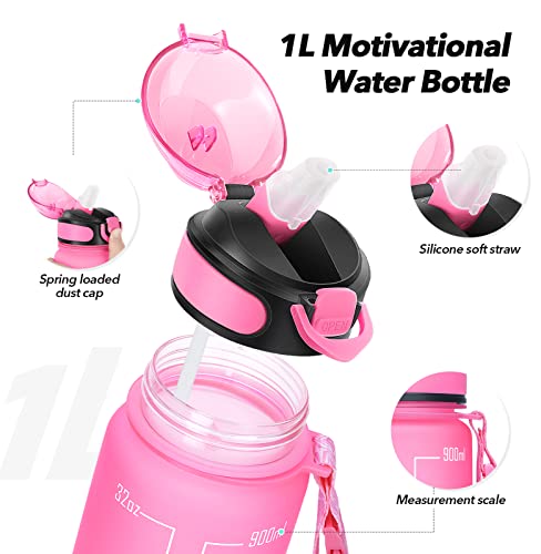 Meitagie Water Bottle 32Oz With Straw, Motivational Water Bottle With Time Marker & Buckle Strap,Leak-Proof Tritan Bpa-Free, Ensure You Drink Enough Water For Fitness, Gym, Camping, Outdoor Sports #TOP1