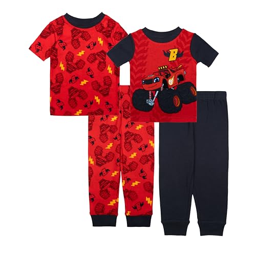 Nickelodeon Boys' 4-Piece Snug-fit Cotton Pajama Set, Soft & Cute for Kids