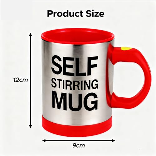 JTOOYS Self Stirring Coffee Mug, Stainless Steel Electric Coffee Mug with Lid 450ml for Coffee Tea Hot Chocolate Milk and Cocoa (Red, Batteries Not Included) - Image 2