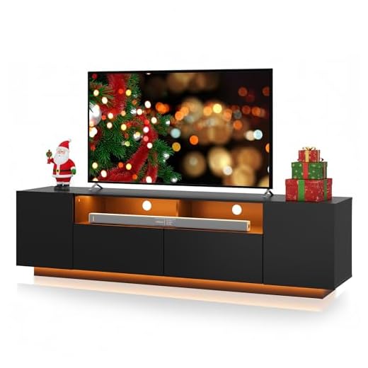 WLIVE TV Schrank Schwarz, Lowboard Hochglanz mit 20 Farben LED-Beleuchtung, TV Board mit Schränken und 2 Freiflächen, Fernsehtisch mit Klapptür, 170 x 36 x 45 cm, Schwarz