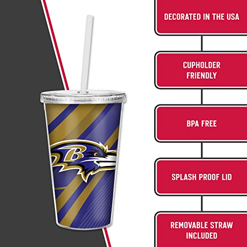 Image of Rico Industries NFL Football 16oz Clear Tumbler W /Straw for NFL Fans