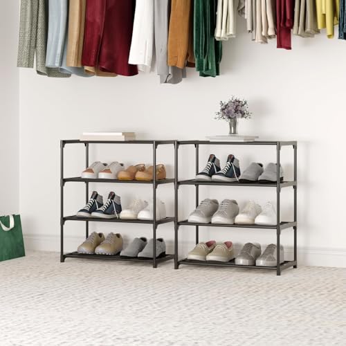 Image of Shoe Rack for Home Multi Tier Plastic Shelf Organizer with Metal Frame - Space Saving Footwear Stand with Open Slat Design for Entryway Bedroom Closet Storage (3 Tier Shoe Rack)