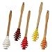 Cabilock 5pcs Silicone Honey Dipper Honey Stick Reusable Glass Stirrers Coffee Stir Sticks Stir Rods Bee Honey Spoon Stirring Scooper with Wood Handle for Honey Pot Jar (Mixed Colors)