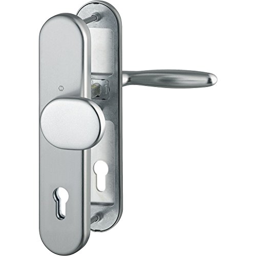 HOPPE Haustür Eingangstür Wechselgarnitur VERONA - Ö-Norm Entfernung 88mm, Aluminium Edelstahl-Effekt, Langschild Profilzylinder für Türstärke 42-47mm, ohne Kernziehschutz, Prüfung: RC2 nach EN 1906, 1 Stück Sicherheitsbeschlag