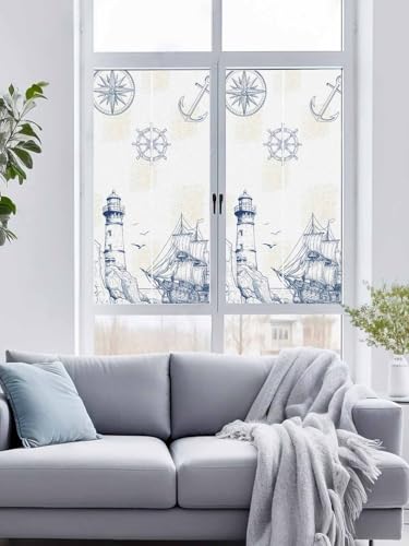 Película de privacidad para ventana con diseño náutico 17.7x39.3in miniatura 3