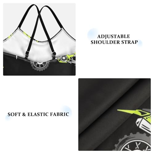 Girls One Piece Swimsuits Blue Green Motocross Pattern Sport Halter Swimwear Beach Bathing Suit, 4T3