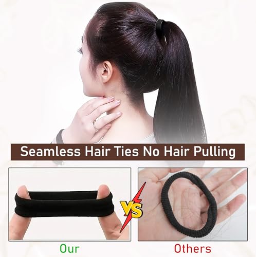 Image of GLUN 2inch Pack of 100 Black Color Ponytail Holders Hair Ties for Girls & Women, Soft Elastic Rubber Bands for Thick Hair, Non-Slip Stretchable Scrunchies for Daily, School & Office Use