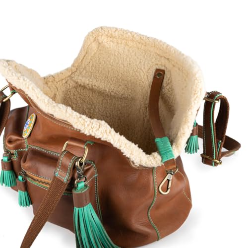 Dog with a Mission - Hundetasche | Hundetragetasche für kleine Hunde | Welpentasche | Transporttasche | Hundereisetasche | Blondie | Braun -|Leder - Einheitsgröße 32 x 20 x 27 cm