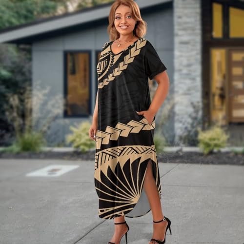 Hawaiian Mumu Dresses for Women with Pockets Short Sleeve Summer Dresses Boho Plus Size Dresses for Women4