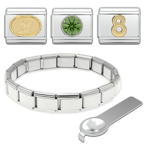 Fablinks Zodiac and Birthstone DIY Italian Link Bracelet Set (August - Virgo - Crystal Peridot)