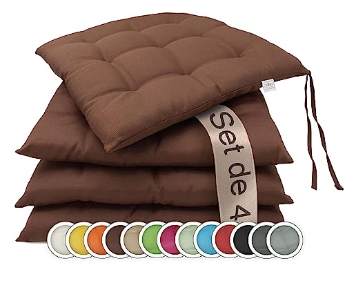 ZOLLNER® Série Mali Lot de 4 coussins de chaise/coussins d'assise pour l'intérieur et l'extérieur, 40 x 40 cm, disponibles dans les coloris crème, jaune, orange, chocolat, vert, turquoise, anthracite, fuchsia, rouge ou noir 40/40 233-schoko