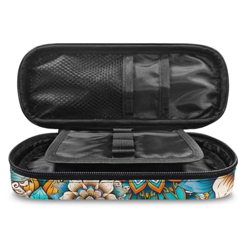 Image of Butterfly Hippie Flower Print Peach Blossom Pencil Box, Pen Pouch Bag Aesthetic Pencil Case Soft Pen Box Stationery Bags for Back to School