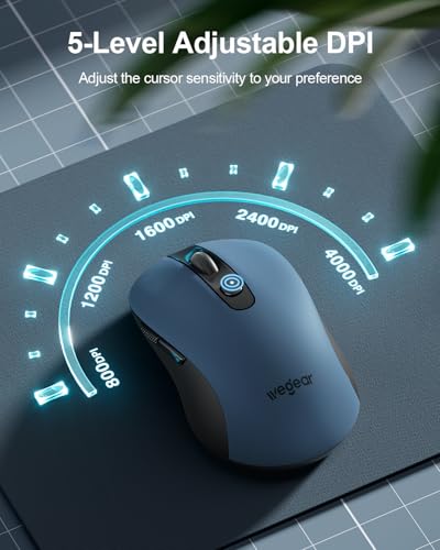 Image of wegear USB Wireless Mouse for Laptop PC Mac, 2.4GHz Cordless Mouse with 6 Buttons, 5-Level Adjustable 4000 DPI, Ergonomic Portable Optical Computer Mice, 24-Month Battery Life-Blue