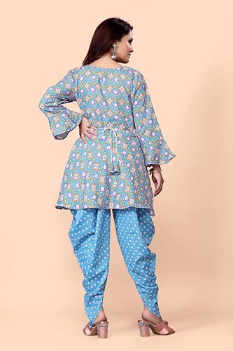 Image of Floral Print Cotton Kurta and Dhoti Set for Women Designer