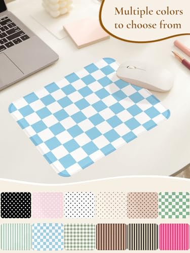 Image of Square Cute Checkered Mouse Pad with Stitched Edge, Premium Waterproof Cloth Aesthetic Small Plaid Mouse Mat, Non-Slip Rubber Base Funny Mousepad Desk Accessories,Checkerd Blue White