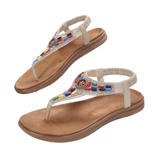 SHOBDW Chanclas Mujer Sandalias Verano Planas Para Casuales Con Correa De Imitación Y Puntera Abierta Comodas Barefoot 41 38 Elegantes Dedo Sandals Women Flip Flops Antideslizantes Hawaianas Beige 41