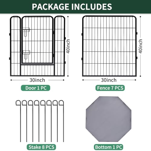 Image of PETIME Dog Playpen,Metal Exercise Puppy Pen Heavy Duty Kennels Yard Fence Indoor /Outdoor 30 inch W x 40 inch H 8 Panels Dog Cage with Octagon Bottom Pad