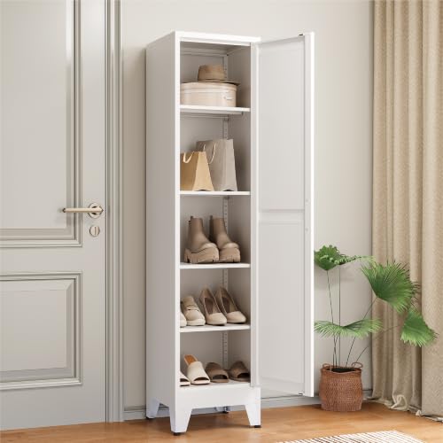 Image of COFaR 67 inch Tall Metal Pantry Cabinet, White Storage Cabinet with Magnetic Door & 4 Adjustable Shelves, Slim Freestanding Cupboard for Kitchen, Bathroom, Living Room