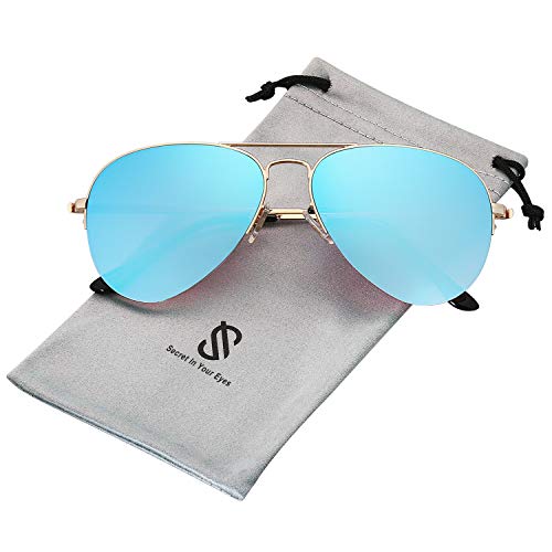 SOJOS Lunettes de Soleil Femmes Hommes Moderne Métal Polarisé SJ1106 avec Or Cadre/Bleu Lentille