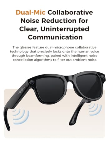 Image of Aeoss Smart AI Glasses: 1080p HD POV Camera with 32GB Memory, Wireless Bluetooth Sunglasses for Music & Calls, Real-Time AI Translation Assistant, Anti-Shake Video Recording & Charging Case (Black)