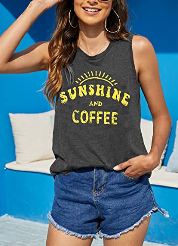 Womens Round Neck Tank Tops Loose Casual Graphic T Shirts Summer Tunic Tank Tops (Large, S-Gray) #TOP1
