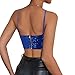 Haoohu Women's Spaghetti Strap V Neck Cami Top Sequins Zip Back Crop Tops for Party Club Rave Blue M