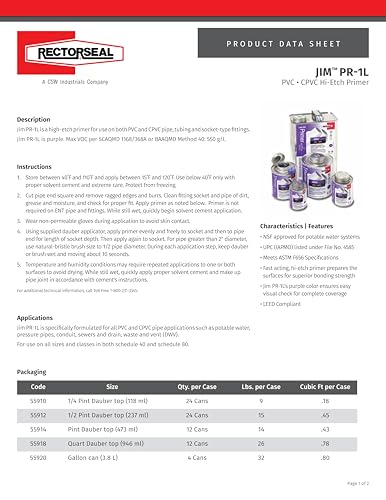 Rectorseal 55918 Quart Pr1L Purple Low Voc Hi-Etch Pvc And Cpvc Primer